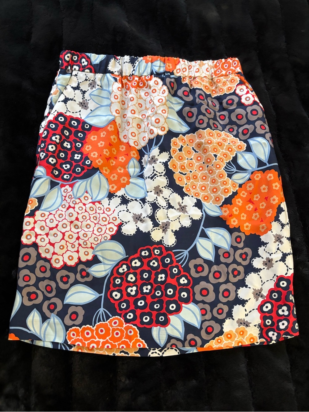 Boden Navy Blue Cottagecore Pop Art Deco Contemporary Skirt with Floral